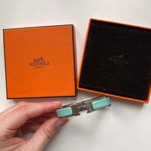 Hermes H bracelet - mint green enamel, silver base